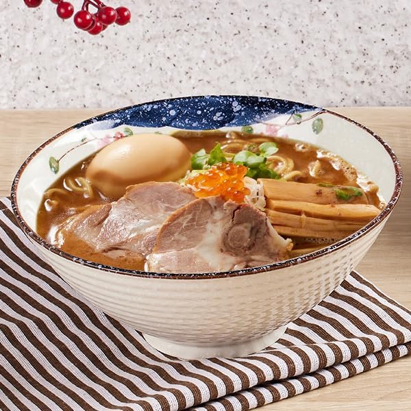 40 OZ ceramic ramen bowls, 8 IN large Japanese noodle soup bowl, match chopsticks and spoons, suitable for Pho, Udon Asian noodles (Colorful flowers)