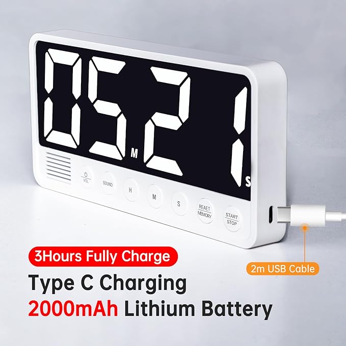 FCXJTU Digital Kitchen Timer - 7.1” Extra Large Display LED Magnetic Rechargeable Countdown/Up Timer, w/6 Alarms 4 Levels Volume Memory Function for Cooking, Classroom, Office, Home Gym(Black)