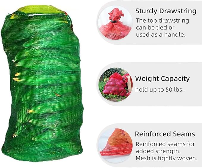 10pcs Extra Large Mesh Storage Produce Bags Reusable Vegetable Storage Bags Sacks 21'' x 32'' Holds up to 50 Lbs Vegetable Storage Bags (Green 10)
