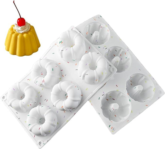 2Pcs Mini Bundts Cake Pan 6-Cavity Non-stick Safe Food-grade Reusable Silicone Baking Molds for Cupcakes, Donuts, Muffins, Cornbread, Brownies, Jellies