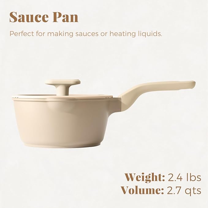 PRICUSIS Nonstick Saucepan with Lid, 2.7 Quart Sauce Pan, Healthy Sauce Pot with Pour Spouts for Multipurpose Use, PFOA Free, Induction Compatible, Apricot