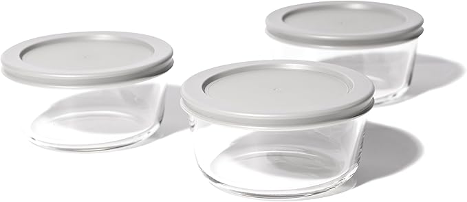 6-Piece Glass Food Storage Containers Set (3 Containers + 3 BPA-Free Lids) | 2-Cup, Leakproof | Microwave, Freezer, Oven & Dishwasher Safe | Ideal for Meal Prep & Pantry Organization