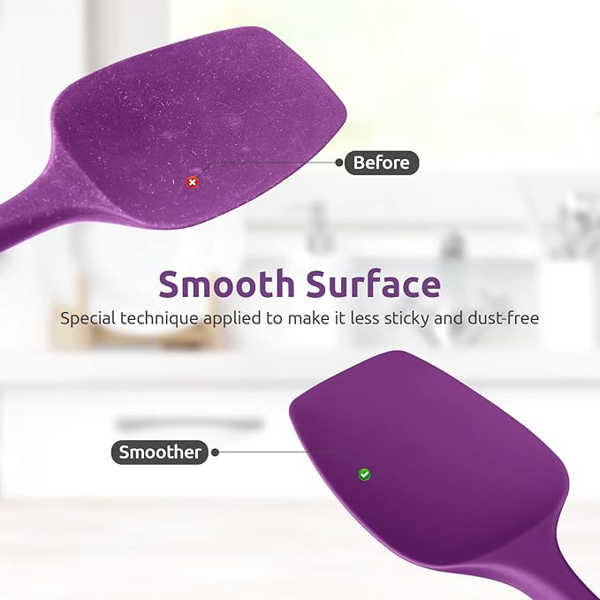 Heat Resistant Silicone Spoon Spatula: U-Taste 600ºF High Heat Flexible 11.38in Silicon Mixing Stirring Cooking Scraping Baking Bowl Scraper Seamless Spreader for Nonstick Cookware (Purple)