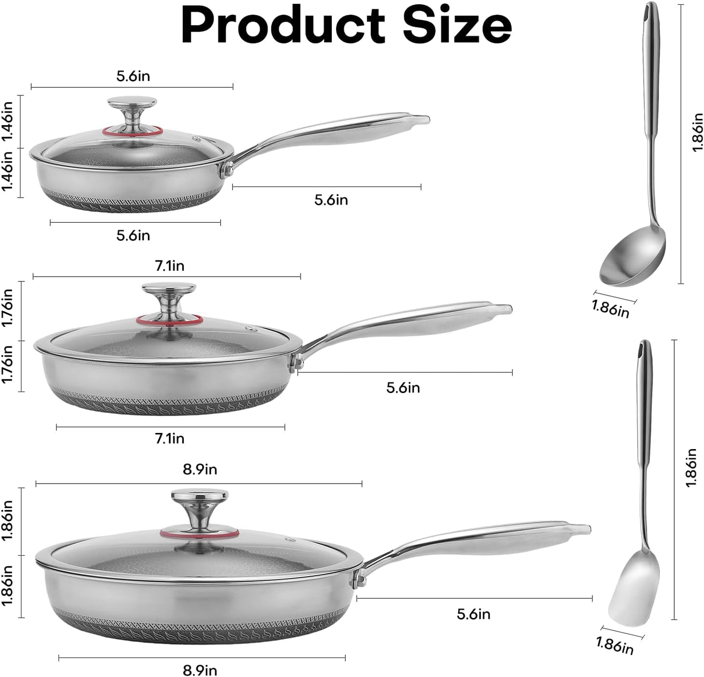 Lazycorner Pots and Pans Set Non Stick,Stainless Frying Pans Skillet with Lid Non toxic Healthy Kitchen Cookware Sets Induction Compatible