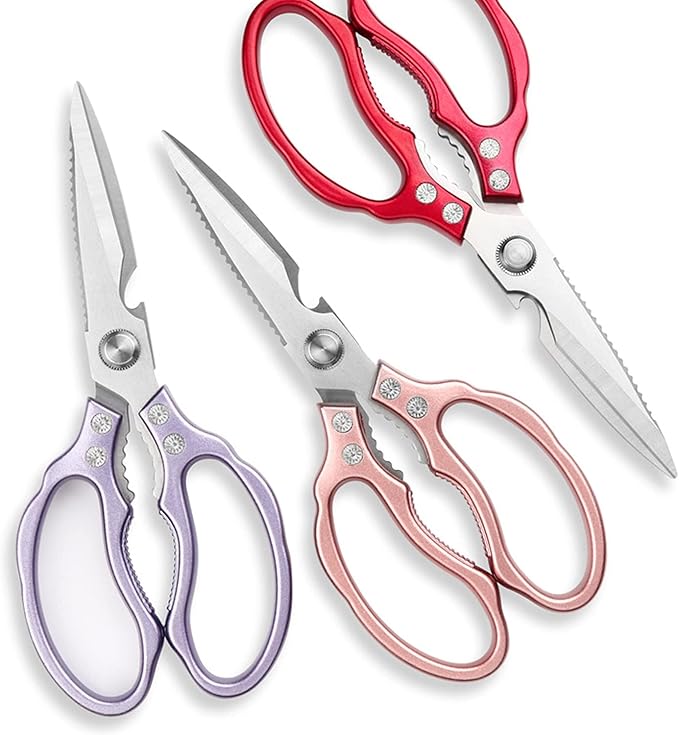 Heavy Duty Sharp Kitchen Scissors, Dishwasher Safe, Cooking Shears for Meat, Chicken, Fish, Poultry, Herb, Bread (Purple)