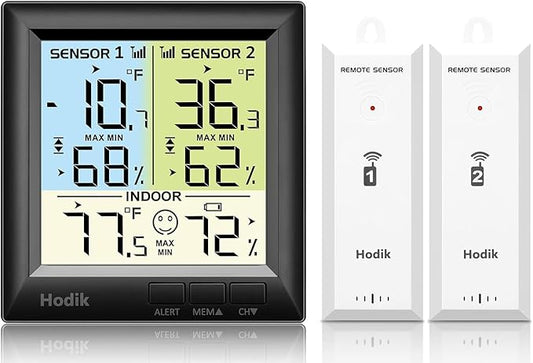 Wireless Freezer Thermometer with Alarm Refrigerator Thermometer, Fridge Freezer Alarm Thermometer Digital with 3 Adjustable Backlight and 330FT Remote Range for Kitchen Home Restaurant (Black)