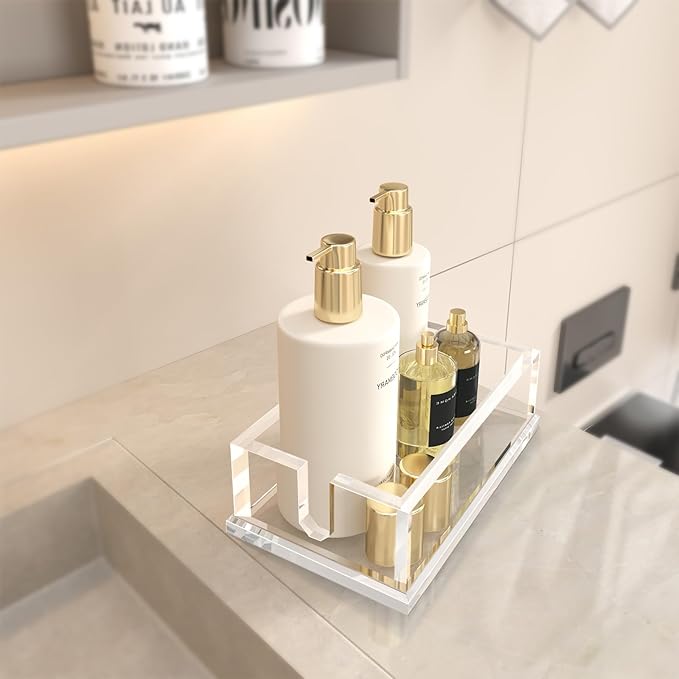 Napkin Holder for Table, Acrylic Napkin Paper Towel Holder for Kitchen, Clear Acrylic Guest Towel Holder Tray for Bathroom, Cocktail Napkin Holder for Dinner (Rectangle Clear 0.4+0.47in Thickness)