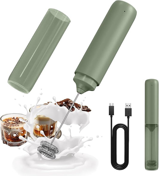 CIRCLE JOY Rechargeable Milk Frother Hanheld, Dual Ring Electric Coffee Frother, Portable Hand Frother Wand Drink Mixer for Matcha Lattes Cappuccino, Kitchen Gifts, Green