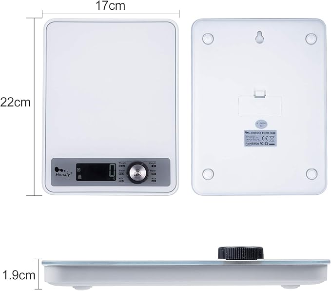 Digital Food Scale, Kitchen Scale for Cooking, Baking, and Weight Loss, 1g/0.03oz Precise Graduation, Tempered Glass （White）