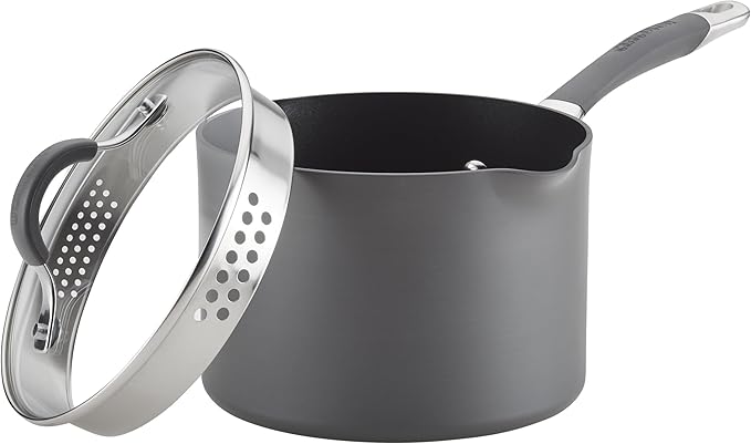 Circulon Radiance Hard-Anodized Nonstick Straining Saucepan, 3-Quart, Gray