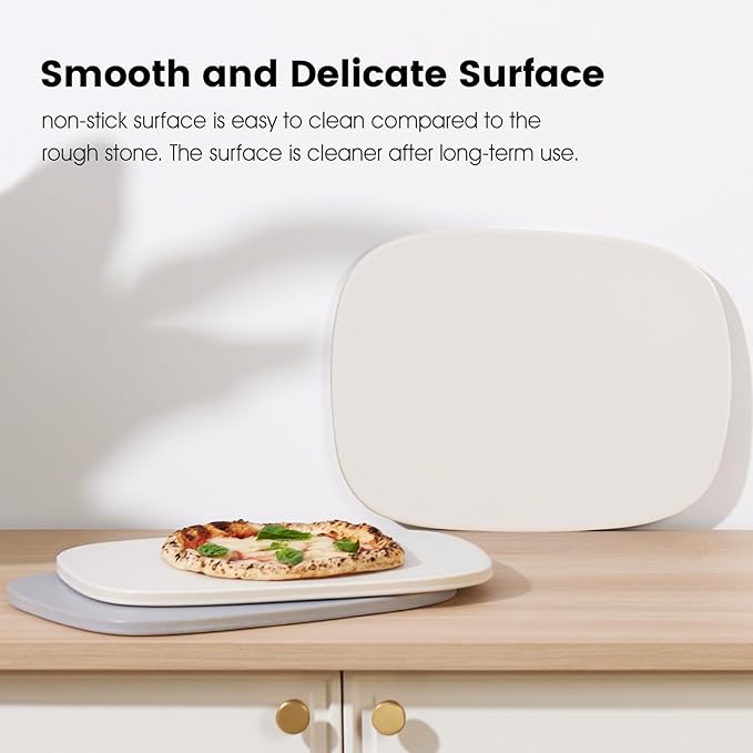 Pizza Stone, 12" x 11" x 0.47" Ceramic Coating & Cordierite Pizza Stones for Oven Grill BBQ, Heavy Duty Non Stick Baking Stone for Pizza & Bread, Unique Shape Design Grilling Stone (White)