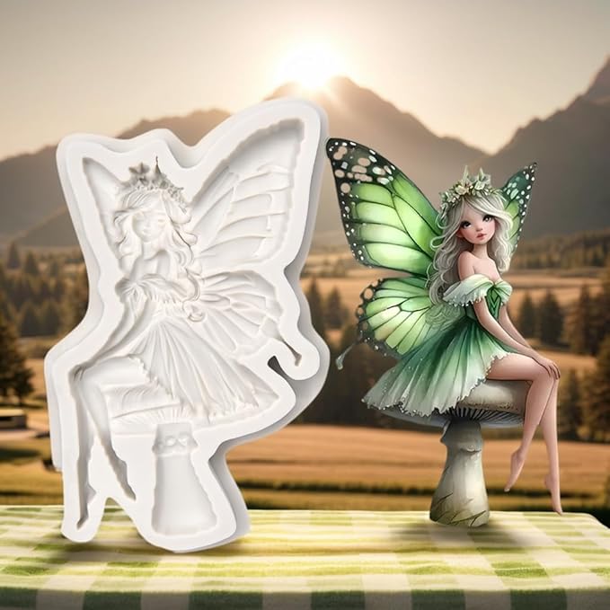 (Four-piece set) Silicone mold of winged girl with spread wings, DIY silicone mold, cake chocolate mold, wedding cake decoration tool, soft candy mold