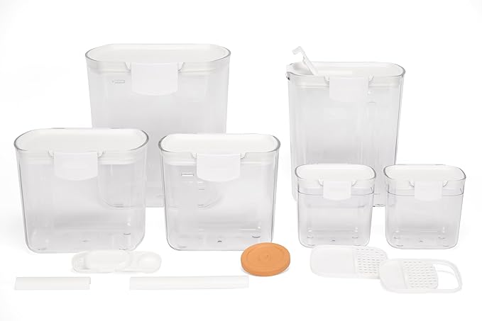 Progressive ProKeeper Baker's Airtight Kitchen Storage Canister Container Set for Flour, Sugar & More, Keeps Ingredients Fresh, with Accessories (White, 6- Piece)
