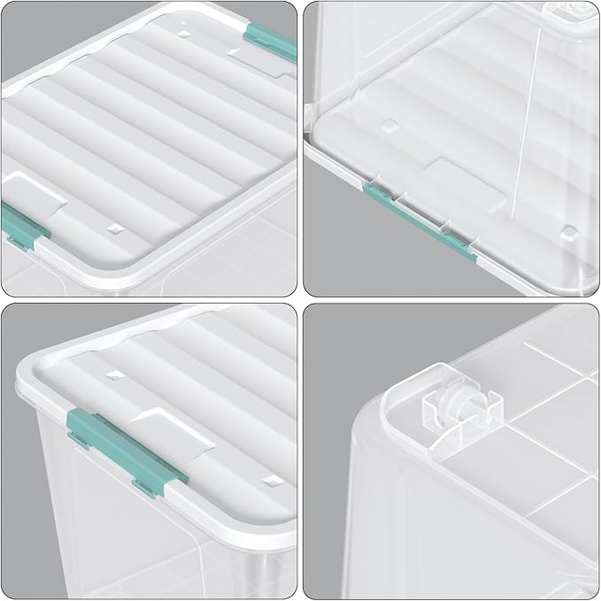 85 Quart (21 Gallon) Clear Large Plastic Storage Latch Box with Lid, Plastic Storage Bins with Wheels, 4-Pack