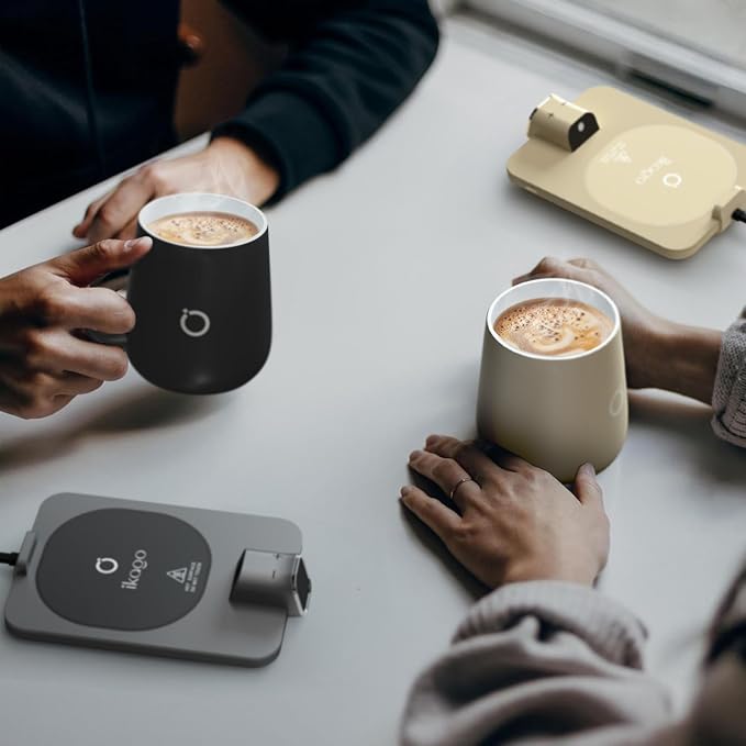 2Pcs Heated Coffee Mug Warmer & Mug Set - Heated Mug Warmer Plate with Auto Shut Off, 1°F Precise Electric Coffee Warmer Plate for Desk, Cool Valentine's Day Gift for Couple Women and Men