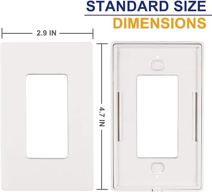 1-Gang Screwless Decorator Wall Plates, Child Safe Standard Size Outlet Cover, Unbreakable Polycarbonate Thermoplastic,Glossy White, 10 Pack,UL Listed