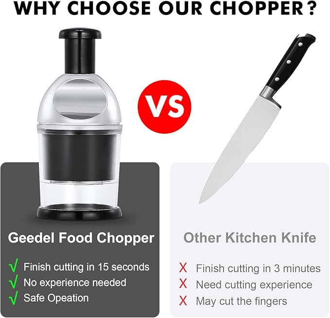 Geedel Food Chopper, Easy to Clean Manual Hand Vegetable Chopper Dicer, Dishwasher Safe Slap Onion Chopper for Veggies Onions Garlic Nuts Salads