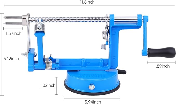 Apple Peeler Corer, Long lasting Chrome Cast Magnesium Alloy Apple Peeler Slicer Corer with Stainless Steel Blades and Powerful Suction Base for Apples and Potato(Lake Blue)