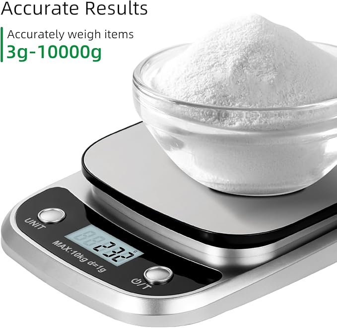 Digital Food Scale, 22 lbs/10kg Multifunction Kitchen Scale with Large Back-lit LCD Display and Tare Function for Cooking Baking Diets