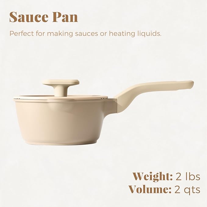 PRICUSIS Nonstick Saucepan with Lid, 2 Quart Sauce Pan, Healthy Sauce Pot with Pour Spouts for Multipurpose Use, PTFE, PFOA Free, Induction Compatible, Apricot