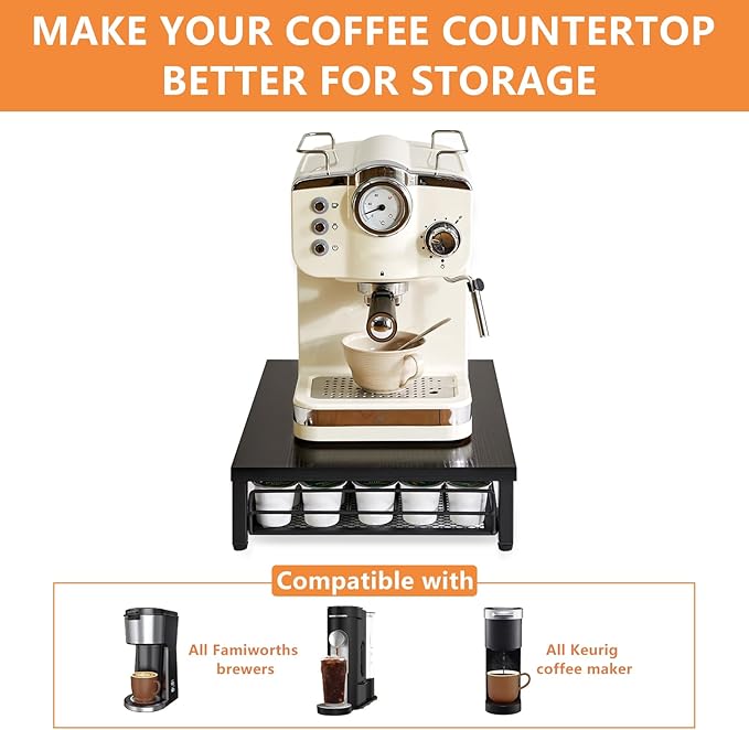 IBUYKE Coffee Pod Drawer Holder for K Cup, 35 Capacity Capsule Pods Storage Organizer,Under Coffee Pot Storage Drawer, Home Kitchen Coffee Pod Holder Counter Coffee Station UTCJ001B