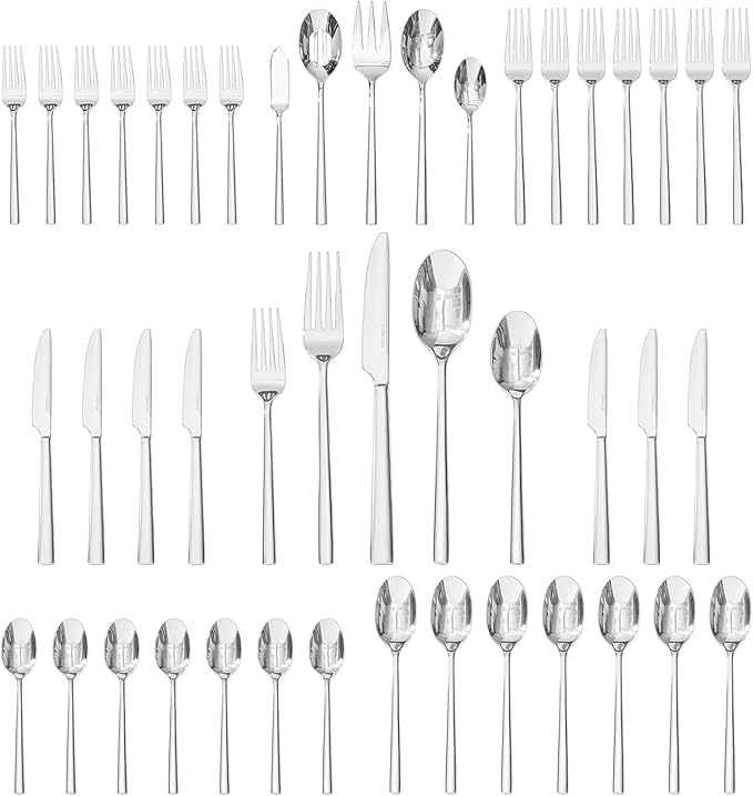 KINGSTONE Silverware Set with Serving Utensils, 45-Piece Forged Flatware Set Cutlery Set Premium Stainless Steel, Service for 8, for Kitchen, Home, Wedding, Party, Mirror Polished and Dishwasher Safe