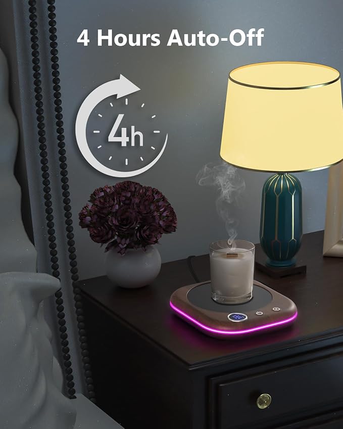 MQUPIN Mug Warmer, Coffee Mug Warmer for Desk- 3 Temp (113℉/131℉/167℉), 4 Hours Auto Off, Candle Warmer Plate with 1-12 Hours Timer, Coffee Accessories Keeping Beverage Warmer(Wood Grain)