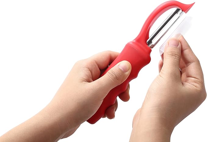 Spring Chef Professional Red Swivel Vegetable Peeler for Kitchen, Stainless Steel Potato Peelers with Soft Grip Handle, Perfect for Peeling Apple, Veggie, Fruit, Carrot, Dishwasher Safe - Set of 2