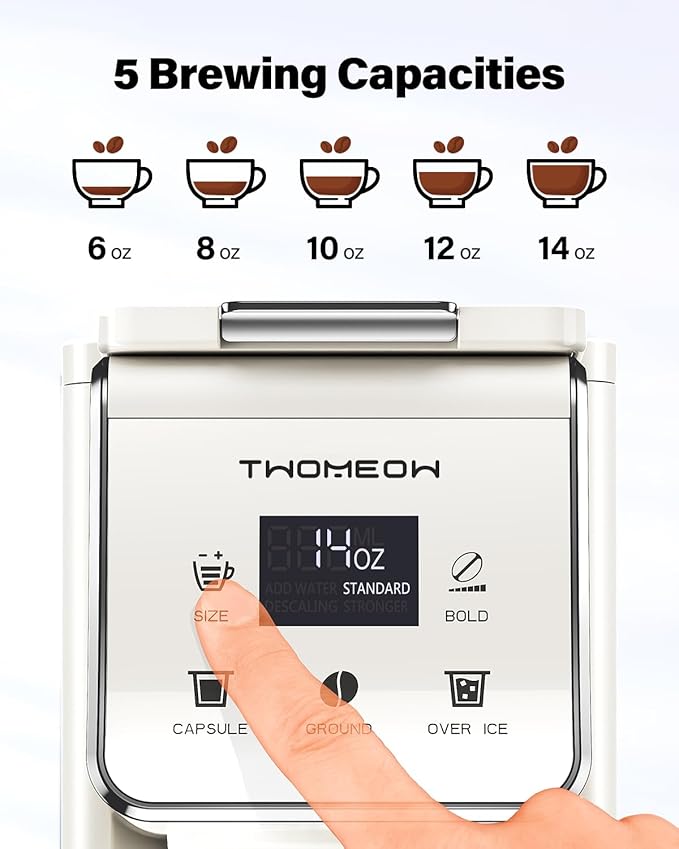 Coffee Maker Hot & Iced With Bold Setting,Single Serve Coffee Maker For K Cup And Grounds，52 Oz Removable Water Tank,6-14 Oz Brew Sizes,One Cup Kcup Coffee Machine With Reusable Filter, White