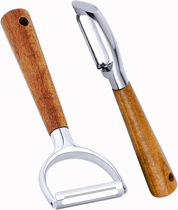 Vegetable Peeler for Potato, Apple, Fruit, Carrot, Veggie, kitchen, Y-Shaped and I-Shaped Peelers with Acacia Wood Ergonomic Non-Slip Handle(2PCS)