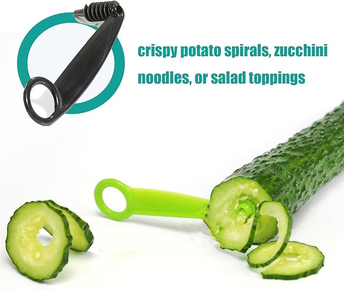2Pcs Spiral Vegetable Slicer Set, Manual Handheld Kitchen Tool with Screw Peeler, Potato Cucumber Vegetables Spiral Knife ，Kitchen and Dining Tools Graters,Peelers and Slicers（Green）