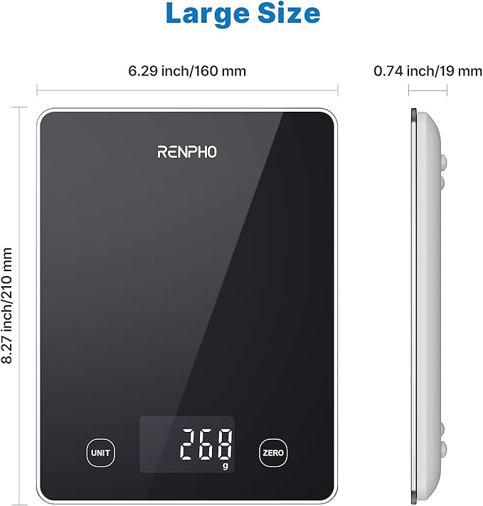 RENPHO Digital Kitchen Scale, Smart Food Weight Scale with Nutritional Calculator, Gram Scale for Weight Loss Cooking Baking Keto Macro Diet, Black Glass, 22lb/10kg