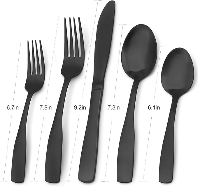 Matte Black Silverware Set, Bysta 40-Piece Stainless Steel Flatware Set, Kitchen Utensil Set Service for 8, Tableware Cutlery Set for Home and Restaurant, Satin Finish, Dishwasher Safe