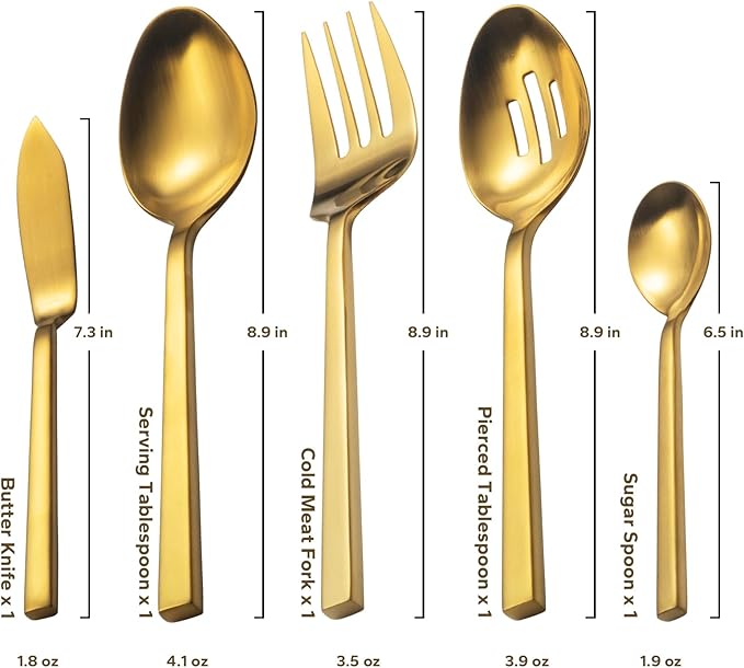 Alata Cube Gold 45-Piece Flatware Set, Forged Cutlery Set, Matte Gold Silverware Service for 8, Stainless Steel Tableware with Square Handle for Home/Restaurant, Dishwasher Safe