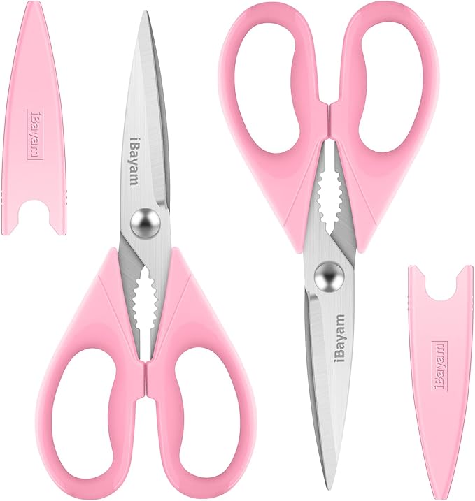 Gifts for Women, Mom, Wife, Girlfriend, Sister, Her - Happy Birthday, Halloween, Christmas Day, Mothers Day Gifts, iBayam Kitchen Scissors Heavy Duty Meat Poultry Shears Dishwasher Safe, Pink Stuff