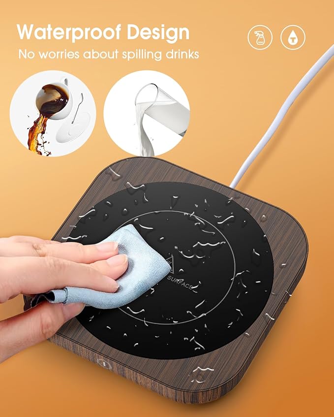 Coffee Mug Warmers for Desk with 3 Temperature Settings, Smart Coffee Warmer Plate for Heating Milk, Tea and Hot Chocolate (Wood)