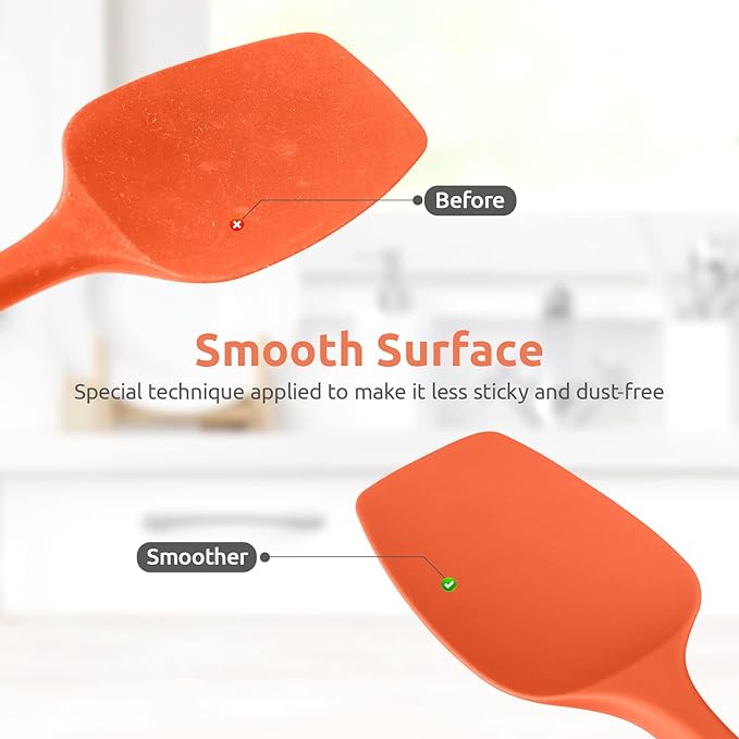 Heat Resistant Silicone Spoon Spatula: U-Taste 600ºF High Heat Flexible 11.38in Silicon Mixing Stirring Cooking Scraping Baking Bowl Scraper Seamless Spreader for Nonstick Cookware (Orange)