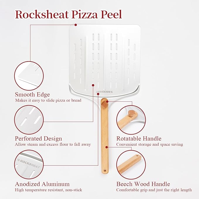 15x12 Inch Pizza Stone & 12 Inch Rotatable Pizza Peel Set, Baking Stone with Non-Stick Aluminum Peel, Spatula with Beech Wood Handle, Cordierite Bread stone for oven