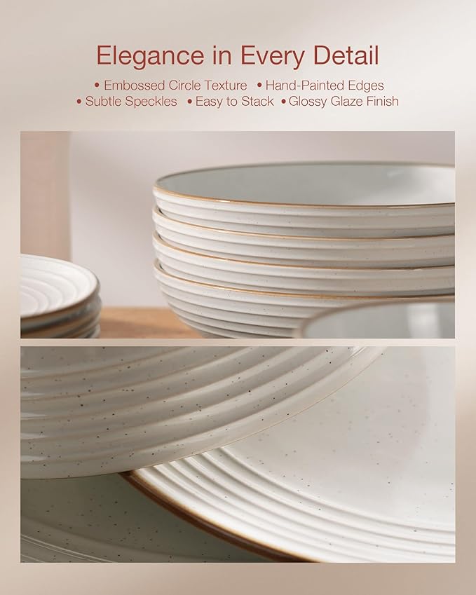 Famiware Jupiter Dinnerware Set, Plates and Bowls Dish Sets for 4 (12 Pieces), Microwave and Dishwasher Safe Stoneware Speckled Tableware, Chip and Scratch Resistant, White