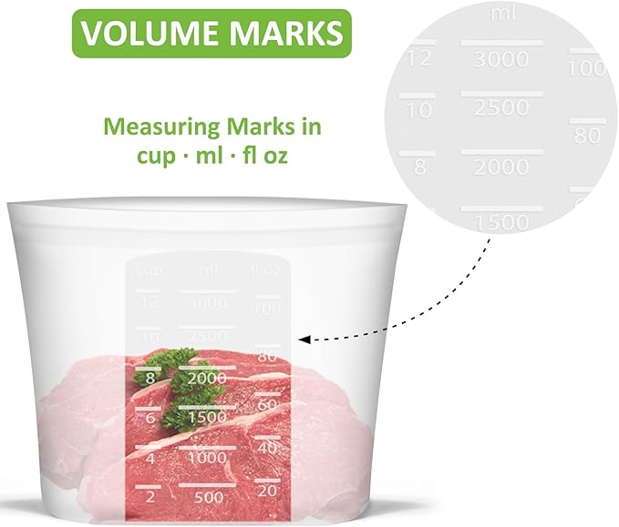 Reusable Storage Bag, 12 Pack 100% Silicone Food Storage Bags Stand Up Zip Lock Bags for Food, Freezer Microwave Oven Dishwasher Safe, 3 Extra Large(0.8 Gallon) 3 Medium 3 Small 3 X-Small, Translucent