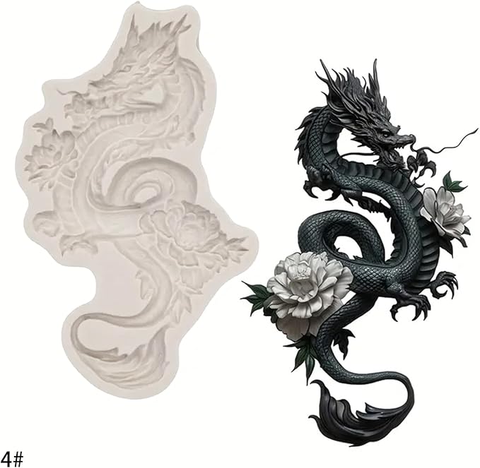 (Four-piece set) Moon sleeping dragon, fairy mushroom, whimsical girl, dragon shape, DIY silicone mold, cake chocolate mold wedding cake decoration tool soft cake mold