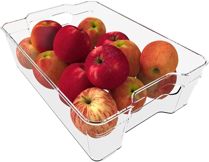 Fridge Fruit Storage Containers Stackable Fruit And Vegetable Storage For Refrigerator - Pantry Bins With Handle - Clear Plastic, BBA-free, 12.4" W x 8.3" D x 3.5" H