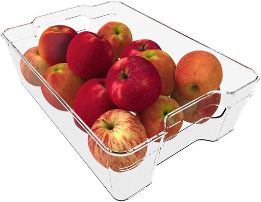 Fridge Fruit Storage Containers Stackable Fruit And Vegetable Storage For Refrigerator - Pantry Bins With Handle - Clear Plastic, BBA-free, 12.4" W x 8.3" D x 3.5" H