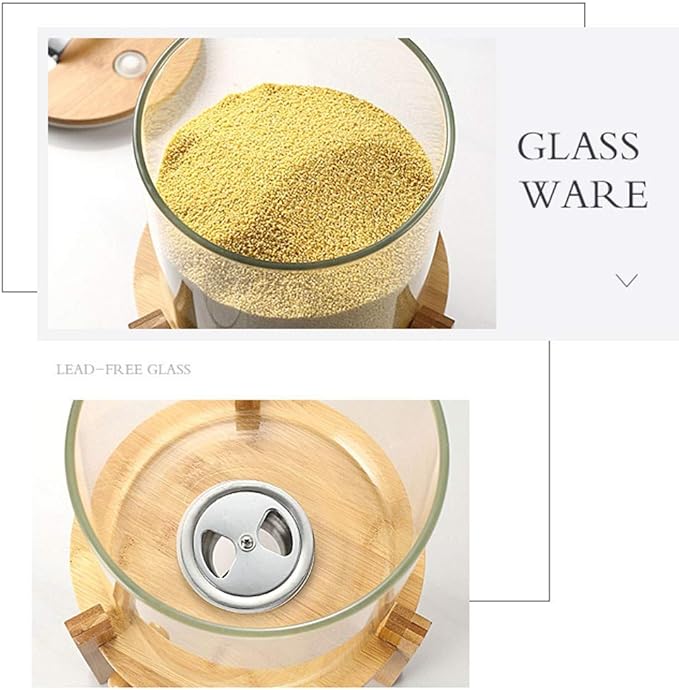 Rice Dispenser, Rice Storage Container, Flour and Cereal Container for Kitchen Organization and Pantry Store, Glass Cereal dispenser with Airtight Lid and Wooden Stand 8L