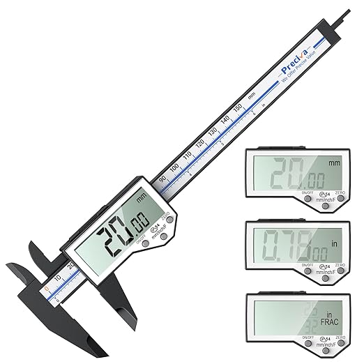 Preciva 6 Inch Digital Caliper, High Precision Measuring Tool with Large LCD Screen,Inch/Metric/Fraction Conversion, Auto-Off Feature, Vernier Caliper for DIY and Household