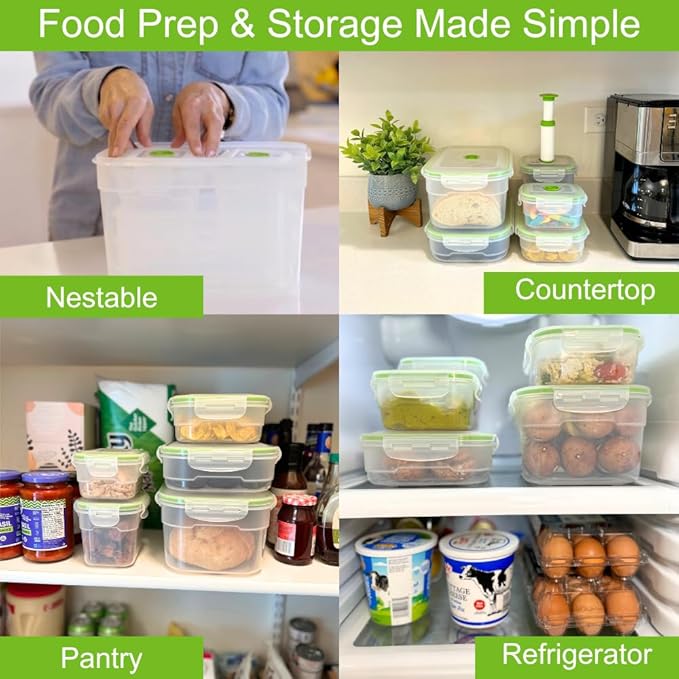 11 piece Vacuum Seal Food Storage Containers with Vacuum Pump, Airtight and Leak Proof, Vacuum Sealed Food Storage Containers, Meal Prep Containers, Keep Food Fresh up to 5 X Longer