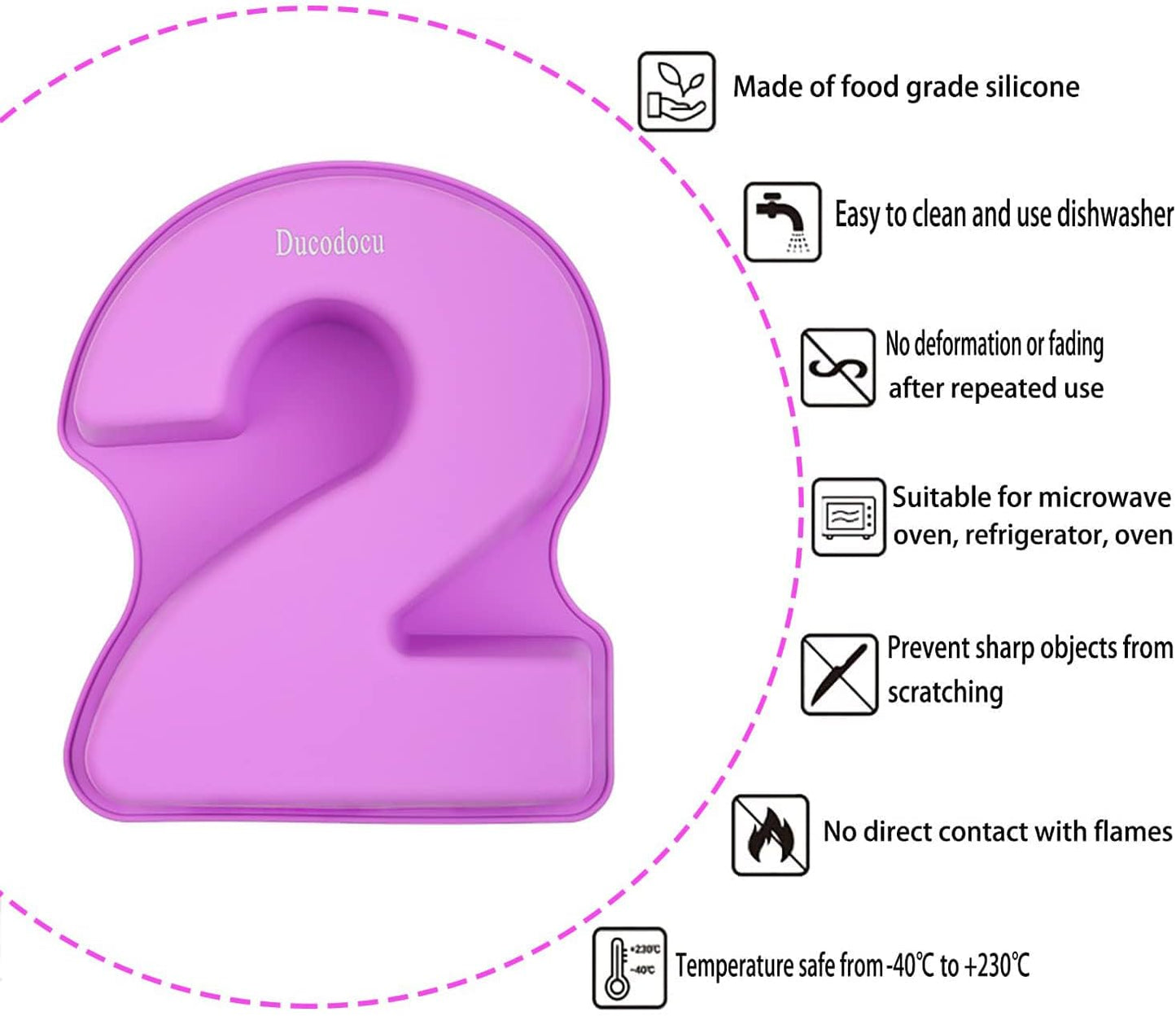 Ducodocu Large Silicone Number Cake Mould 3D Novelty Cake Pan DIY Baking Mold for Birthday Anniversary Number of 2