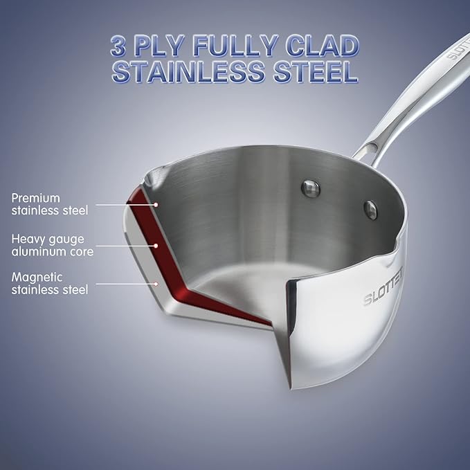 3.5 Quart Stainless Steel Saucepan with Steamer, Tri-Ply Full Body Small Multipurpose Pot with Pour Spout,Strainer Glass Lid, 3 Qt Sauce Pan for Cooking with Stay-cool Handle.