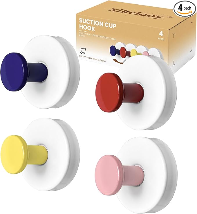 4 Pcs Suction Cup Hook for Shower，Removable Hooks，Towel Hooks，Suction Hooks for Bathroom, Bedroom, Glass Window (Color A)