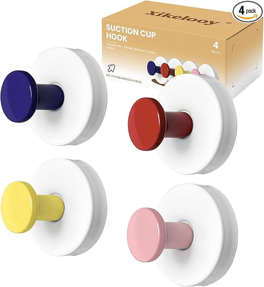 4 Pcs Suction Cup Hook for Shower，Removable Hooks，Towel Hooks，Suction Hooks for Bathroom, Bedroom, Glass Window (Color A)